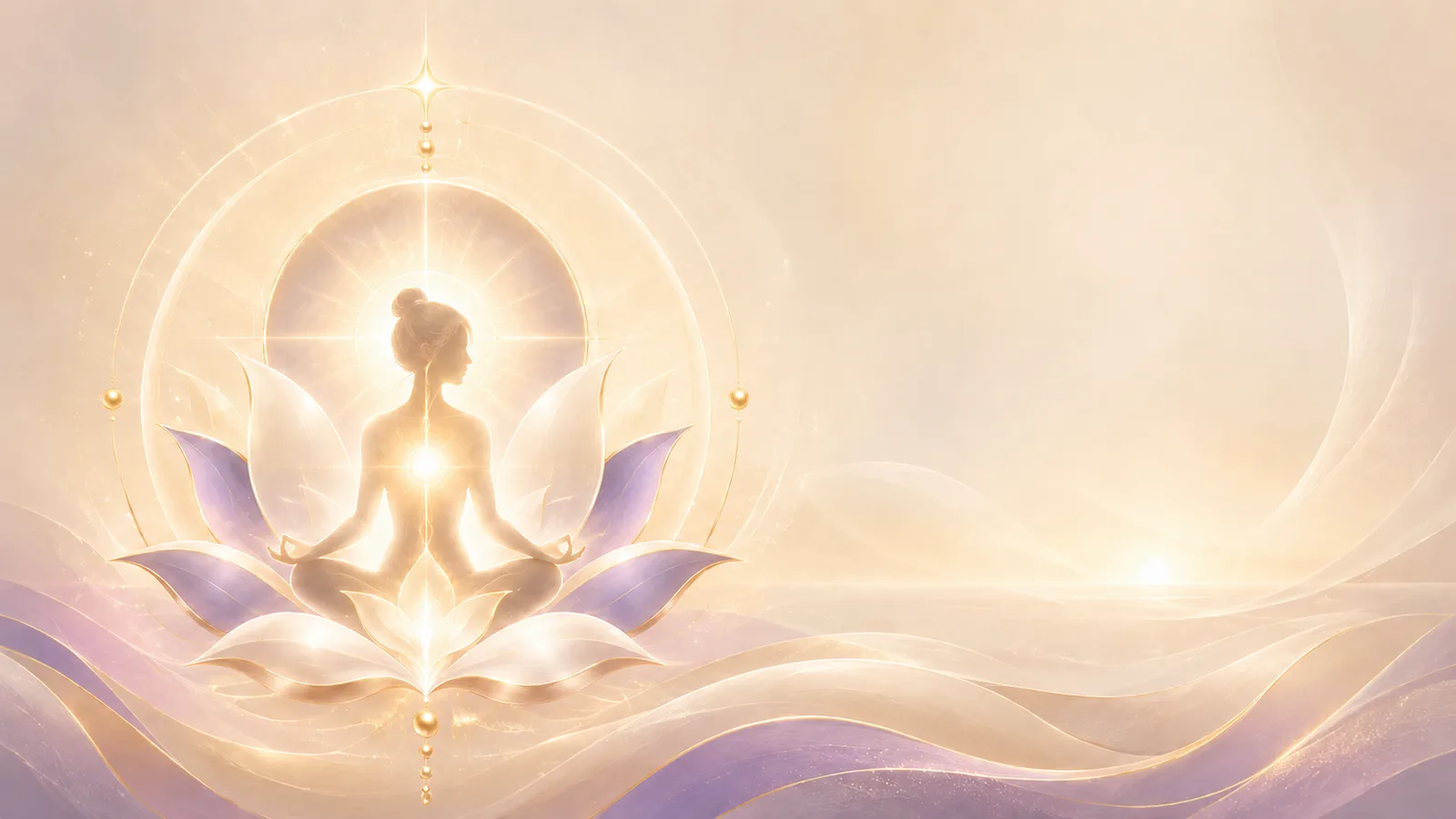 Figura meditando sobre una flor de loto luminosa